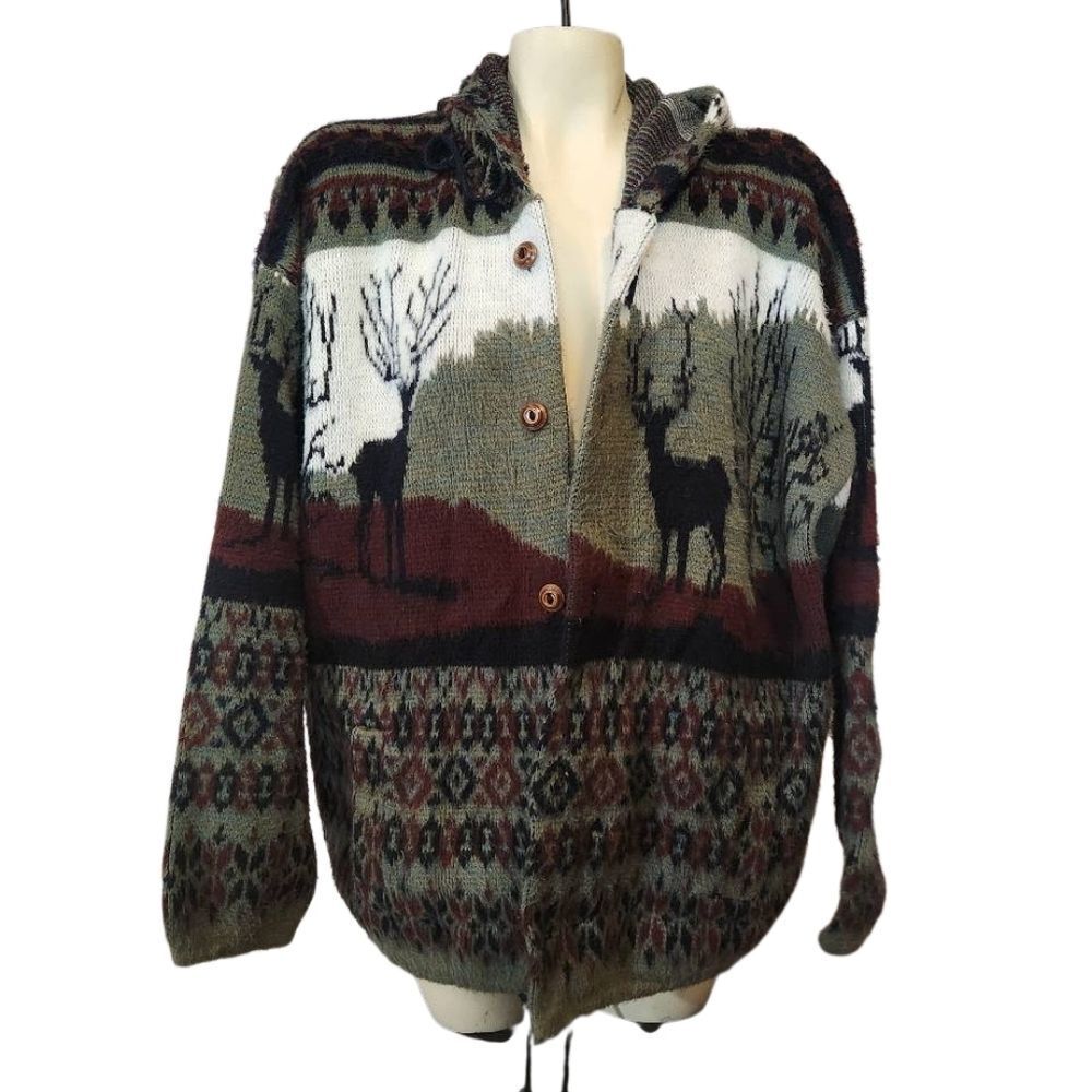 Ruminahui Alpaca Wool Stag Patterned Oversized Cardigan